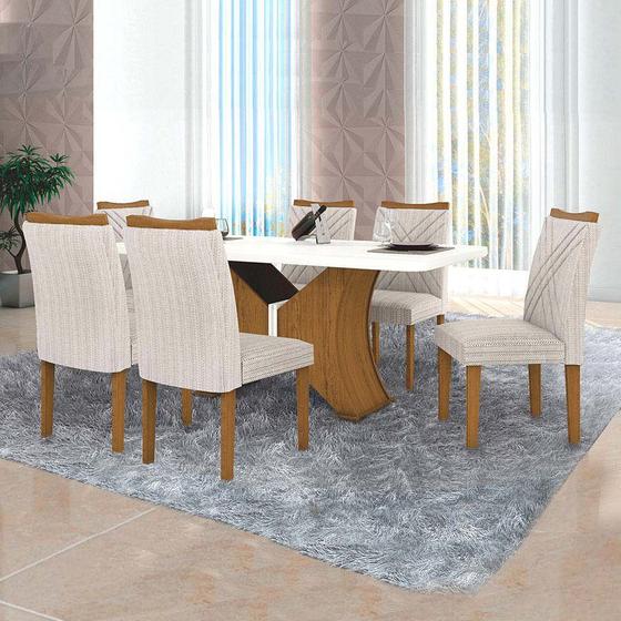 Imagem de Conjunto de Mesa de Jantar com 6 Cadeiras Munique Linho Imbuia e Branco