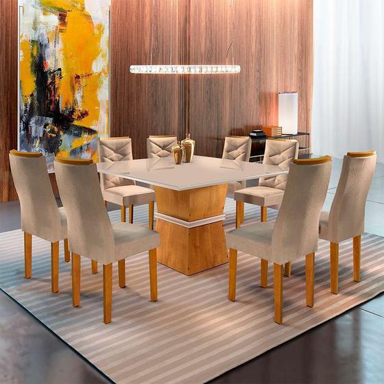 Imagem de Conjunto de mesa de Jantar com 8 Cadeiras Riviera ll Suede Off White e Bege