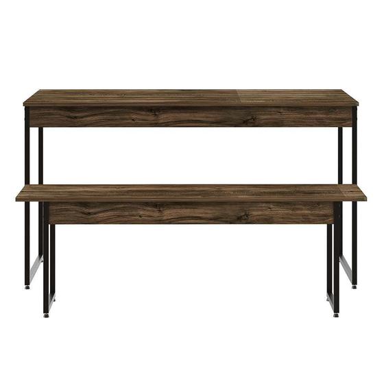 Imagem de Conjunto de Mesa de Jantar com Banco Studio Carvalho Dark e Preto