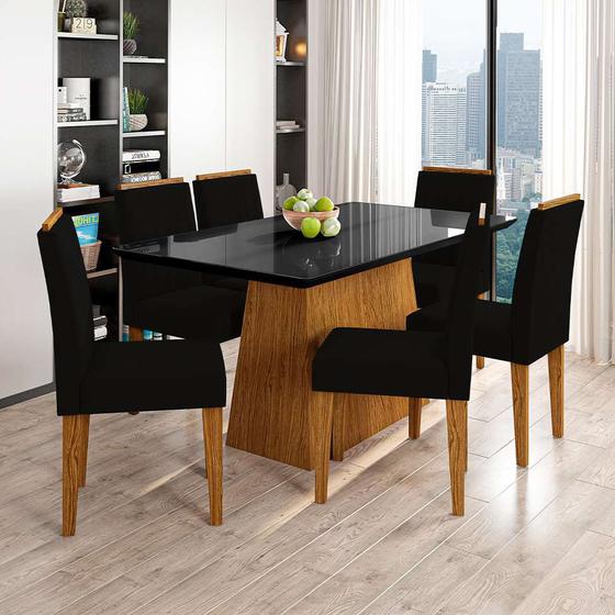Imagem de Conjunto de Mesa de Jantar com Tampo de Vidro Bárbara e 6 Cadeiras Ana Veludo Preto