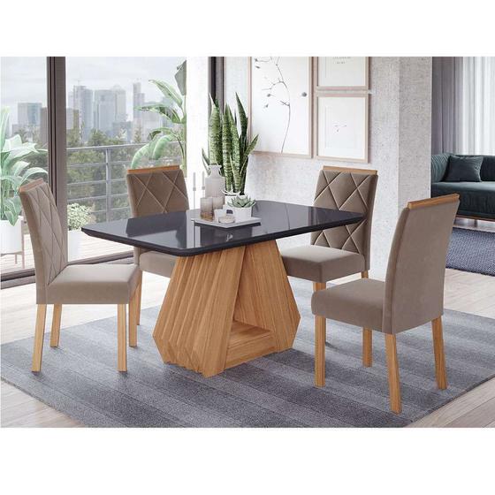 Imagem de Conjunto de Mesa de Jantar com Tampo de Vidro Chumbo Agata e 4 Cadeiras Fernanda Suede Joli e Nature