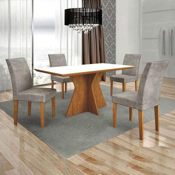 Imagem de Conjunto de Mesa de Jantar Creta com 4 Cadeiras Olimpia Veludo Ipê e Preto