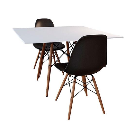 Imagem de Conjunto De Mesa De Jantar Eames Eiffel Quadrada 90cm Tampo De Madeira Branco Com 2 Cadeiras Pretas