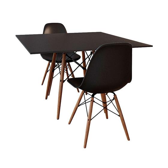 Imagem de Conjunto De Mesa De Jantar Eames Eiffel Quadrada 90cm Tampo De Madeira Preto Com 2 Cadeiras Pretas
