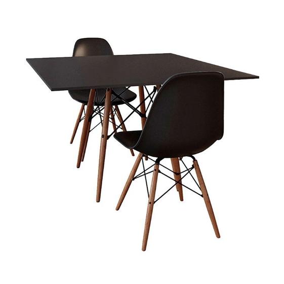 Imagem de Conjunto De Mesa De Jantar Eames Eiffel Quadrada 90cm Tampo De Madeira Preto Com 2 Cadeiras Pretas