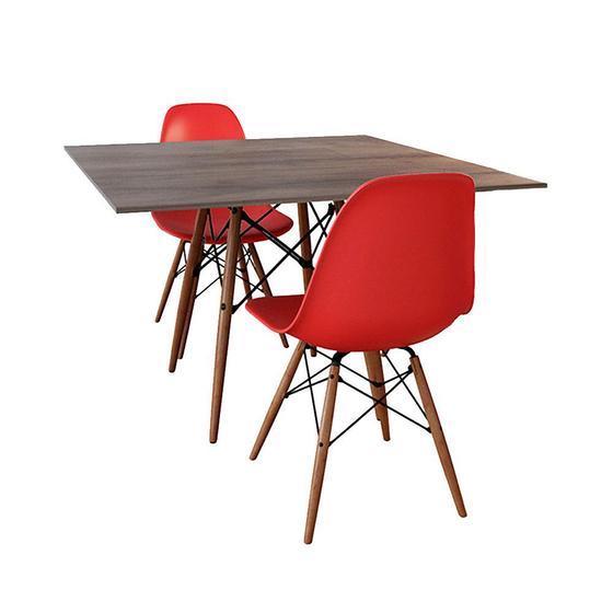 Imagem de Conjunto De Mesa De Jantar Eames Eiffel Quadrada 90cm Tampo De Madeira Preto Com 2 Cadeiras Vermelha