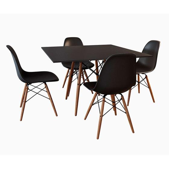 Imagem de Conjunto de Mesa de Jantar Eames Eiffel Quadrada 90cm Tampo de Madeira Preto com 4 Cadeiras Pretas