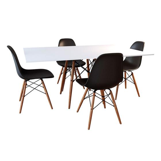 Imagem de Conjunto de Mesa de Jantar Eames Eiffel Retangular 120x75 Tampo de Madeira Branco com 4 Cadeiras Pre
