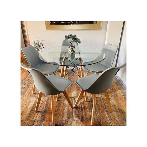 Imagem de Conjunto de mesa de jantar Eames Glass 100cm com 5 cadeiras de tulipa cinza