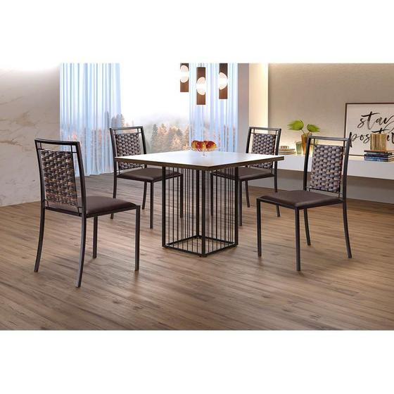 Imagem de Conjunto de Mesa de Jantar Hera com Tampo de Vidro Mocaccino e 4 Cadeiras Grécia I Couríssimo Marrom Escuro