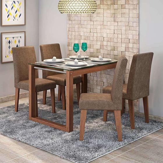 Imagem de Conjunto de Mesa de Jantar Retangular Anita com 4 Cadeiras Milena Suede Cacau e Savana