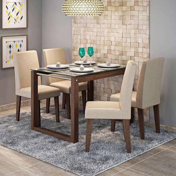 Imagem de Conjunto de Mesa de Jantar Retangular Anita com 4 Cadeiras Milena Suede Caramelo e Marrocos