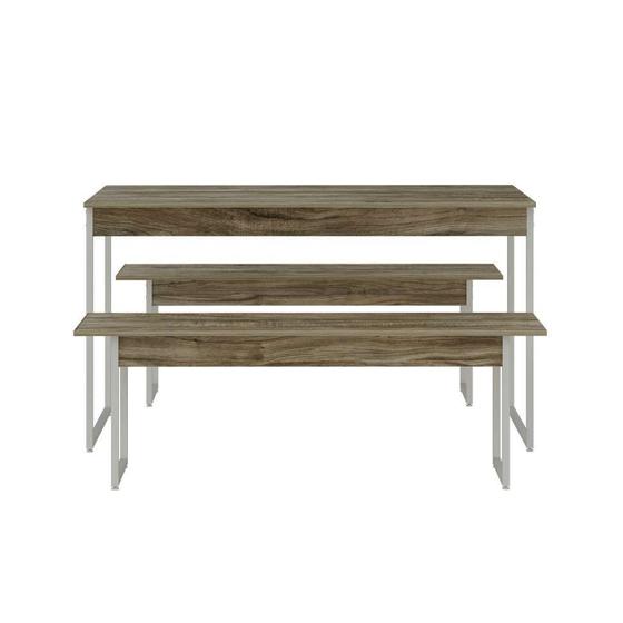 Imagem de Conjunto de Mesa de Jantar Retangular com 2 Bancos Studio Carvalho e Branco