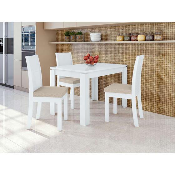 Imagem de Conjunto de Mesa de Jantar Retangular com 4 Cadeiras Athenas Linho Bege e Branco