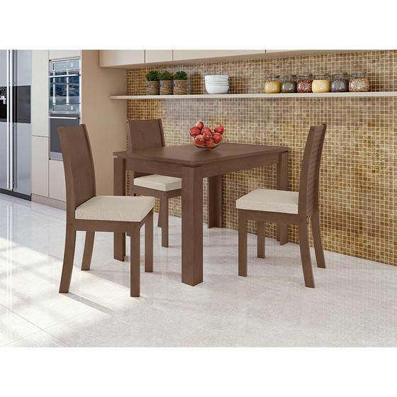 Imagem de Conjunto de Mesa de Jantar Retangular com 4 Cadeiras Athenas Linho Bege e Imbuia
