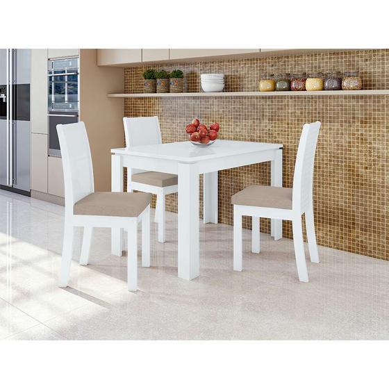Imagem de Conjunto de Mesa de Jantar Retangular com 4 Cadeiras Athenas Veludo Creme e Branco