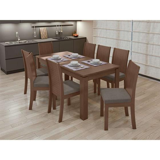 Imagem de Conjunto de Mesa de Jantar Retangular com 6 Cadeiras Athenas Suede Animale Bege e Imbuia