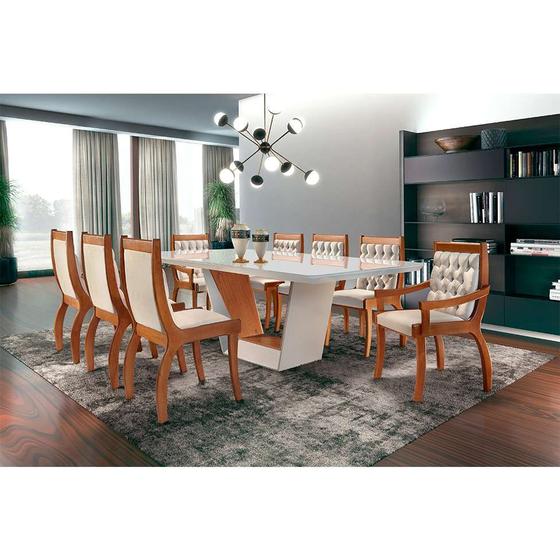 Imagem de Conjunto de Mesa de Jantar Rubi com 8 Cadeiras Pérola I Veludo Off White e Creme