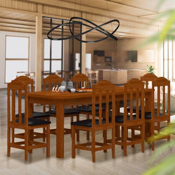 Imagem de Conjunto de mesa de madeira com 8 cadeiras - Marrom Suprema Shop JM