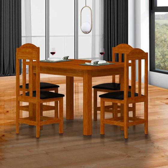 Imagem de Conjunto de Mesa de Madeira Maciça com 4 Cadeiras Estofadas - Marrom