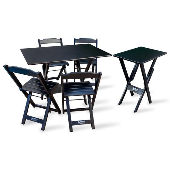 Imagem de Conjunto de Mesa Dobrável 1,10x70 com 4 Cadeiras com Mesa Aparador Tarimatã - Preto