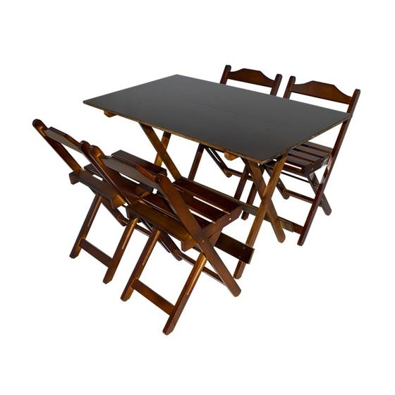 Imagem de Conjunto de Mesa Dobrável 120x70 Imbuia com 4 Cadeiras