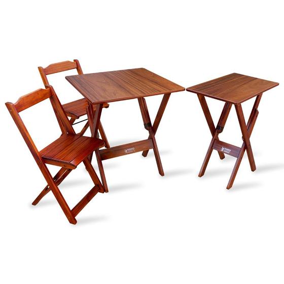 Imagem de Conjunto de Mesa Dobrável 60x60 com 2 Cadeiras Mais Mesa Aparador  Tarimatã para Area Gourmet - Imbu