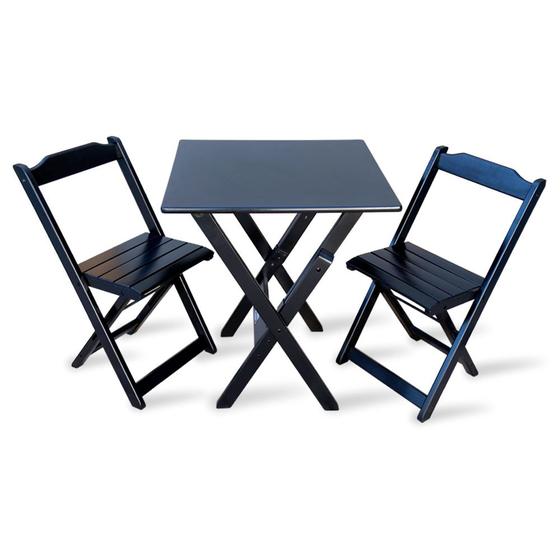 Imagem de Conjunto De Mesa Dobrável 60x60 Com 2 Cadeiras Preto - Tarimatã