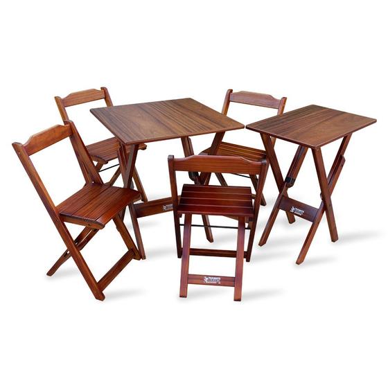 Imagem de Conjunto de Mesa Dobrável 60x60 com 4 Cadeiras com Mesa Aparador  Tarimatã para Area Gourmet - Imbui