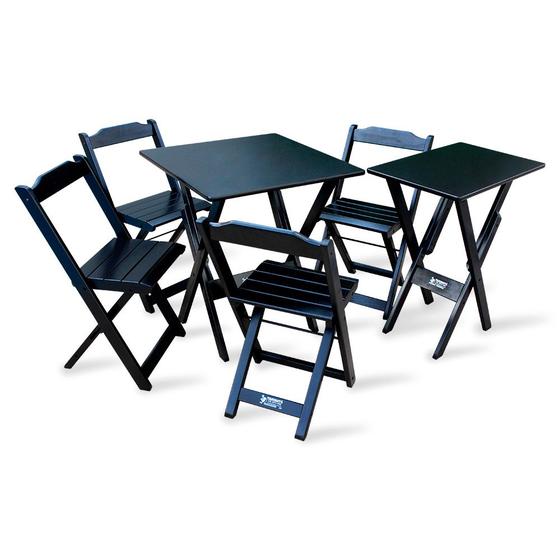 Imagem de Conjunto de Mesa Dobrável 60x60 com 4 Cadeiras com Mesa Aparador Tarimatã - Preto