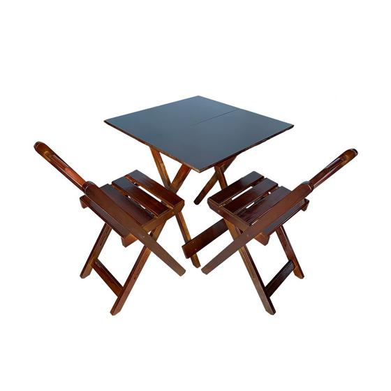 Imagem de Conjunto de Mesa Dobrável 70x70 com 2 Cadeiras de Madeira Maciça Imbuia