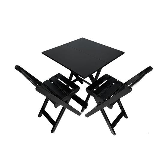Imagem de Conjunto de Mesa Dobrável 70x70 com 2 Cadeiras de Madeira Maciça Preto