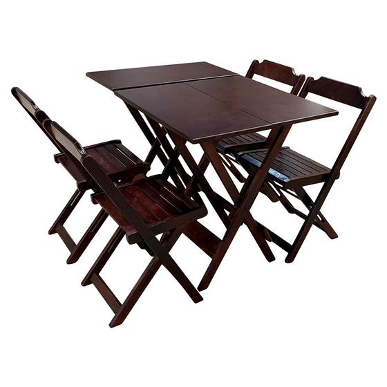 Imagem de Conjunto de Mesa Dobrável 70x70 com 4 Cadeiras e Mesa Aparador em Madeira Maciça - Imbuia