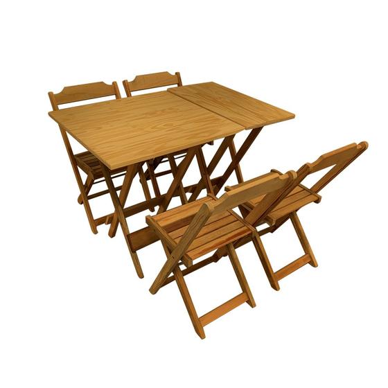Imagem de Conjunto de Mesa Dobrável 70x70 com 4 Cadeiras e Mesa Aparador em Madeira Maciça - Mel