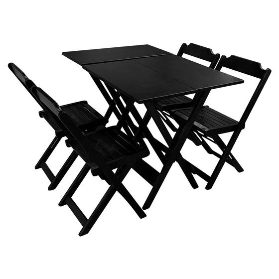 Imagem de Conjunto de Mesa Dobrável 70x70 com 4 Cadeiras e Mesa Aparador em Madeira Maciça - Preto