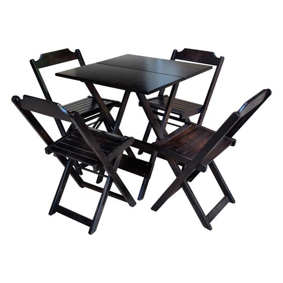 Imagem de Conjunto de Mesa Dobrável 70x70 em Madeira Maciça com 4 Cadeiras - Tabaco