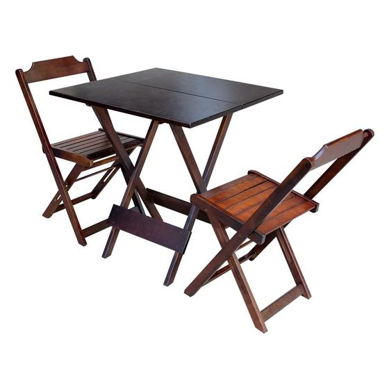 Imagem de Conjunto de Mesa Dobravel com 2 Cadeiras de Madeira 70x70 Ideal para Bar e Restaurante - Imbuia