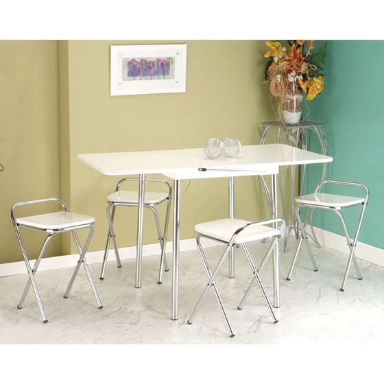 Conjunto de Mesa Dobrável com 4 Bancos Flor Branco e Prata Menor preço em Conjunto de Mesa Dobrável com 4 Bancos Flor Branco e Prata