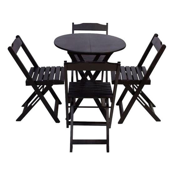 Imagem de Conjunto de Mesa Dobravel com 4 Cadeiras Tampo Redondo 70x70 Tabaco