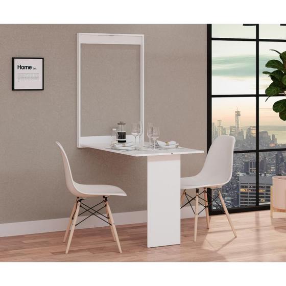 Imagem de Conjunto de Mesa Dobrável Retrátil 100cm Branca com 2 Cadeiras Eiffel - Branco