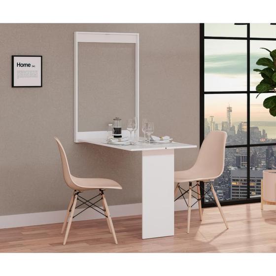 Imagem de Conjunto de Mesa Dobrável Retrátil 100cm Branca com 2 Cadeiras Eiffel - Nude