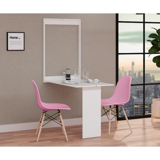 Imagem de Conjunto de Mesa Dobrável Retrátil 100cm Branca com 2 Cadeiras Eiffel - Rosa