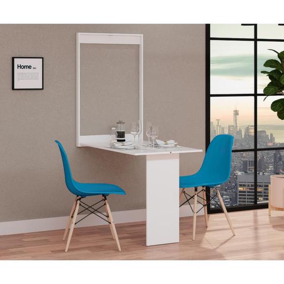 Imagem de Conjunto de Mesa Dobrável Retrátil 100cm Branca com 2 Cadeiras Eiffel - Turquesa