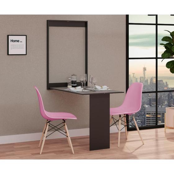 Imagem de Conjunto de Mesa Dobrável Retrátil 100cm Preta com 2 Cadeiras Eiffel - Rosa