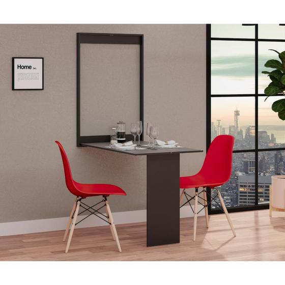 Imagem de Conjunto de Mesa Dobrável Retrátil 100cm Preta com 2 Cadeiras Eiffel - Vermelho