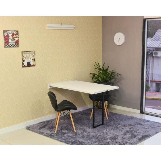 Imagem de Conjunto de Mesa Dobrável Retrátil 120 x 75 Branca + 2 Cadeiras Slim - Preta