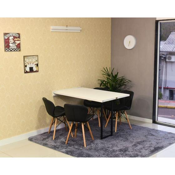 Imagem de Conjunto de Mesa Dobrável Retrátil 120 x 75 Branca + 4 Cadeiras Slim - Preta