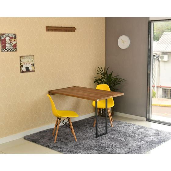 Imagem de Conjunto de Mesa Dobrável Retrátil 120 x 75 Noronha + 2 Cadeiras Eiffel - Amarela
