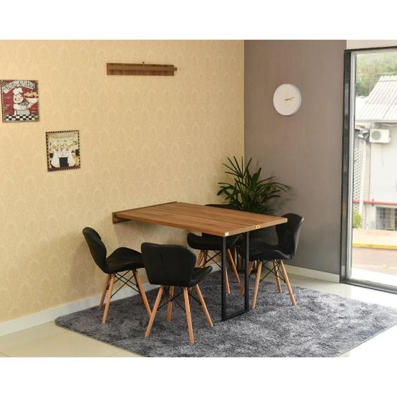 Imagem de Conjunto de Mesa Dobrável Retrátil 120 x 75 Noronha + 4 Cadeiras Slim - Preta