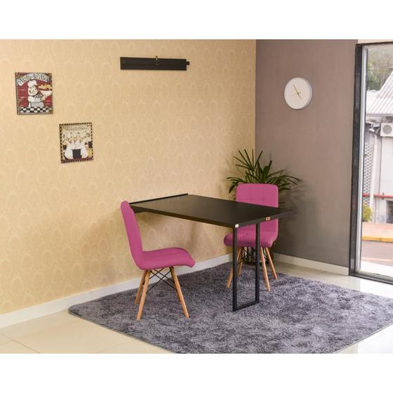 Imagem de Conjunto de Mesa Dobrável Retrátil 120 x 75 Preta + 2 Cadeiras Gomos - Rosa